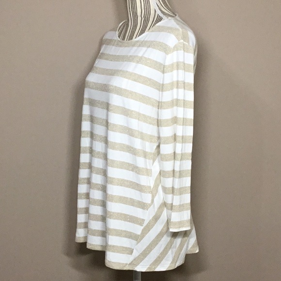 Chico’s Shimmer Striped Tee, Ecru/Gold, 2 - Picture 3 of 9